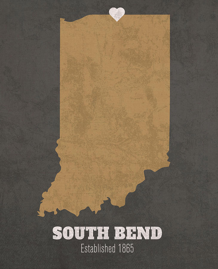 South Bend Indiana City Map Founded 1865 Purdue University Color ...