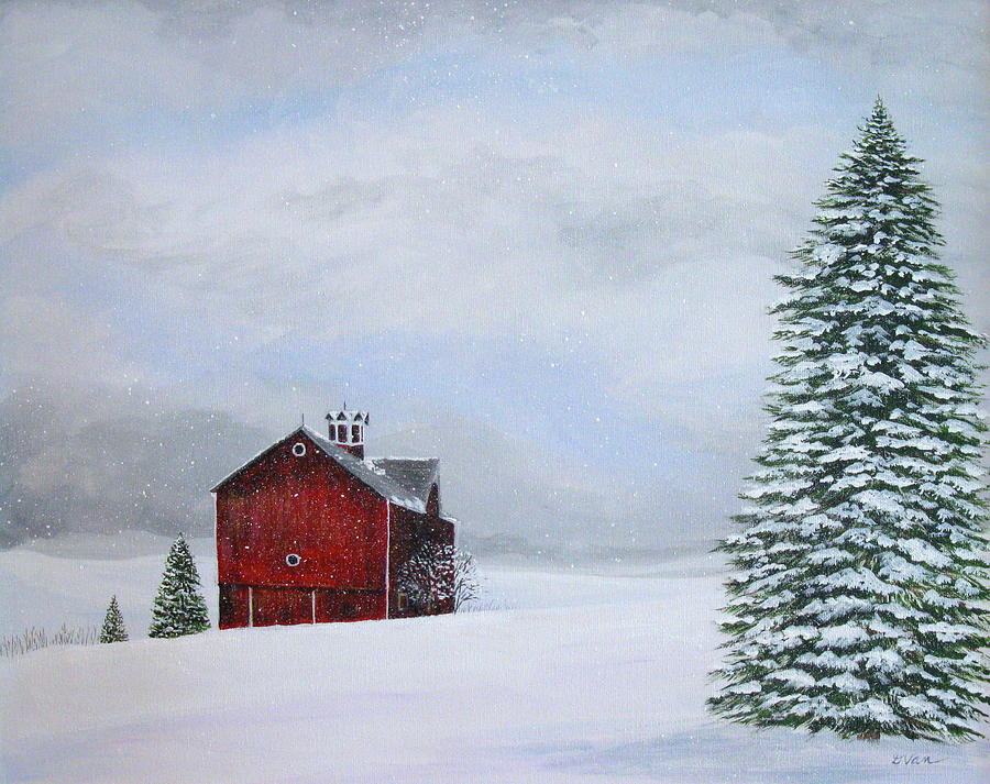 South Bristol Barn in Winter Painting by Denise Van Deroef