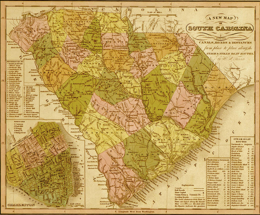 South Carolina 1844 Drawing by Vintage Maps