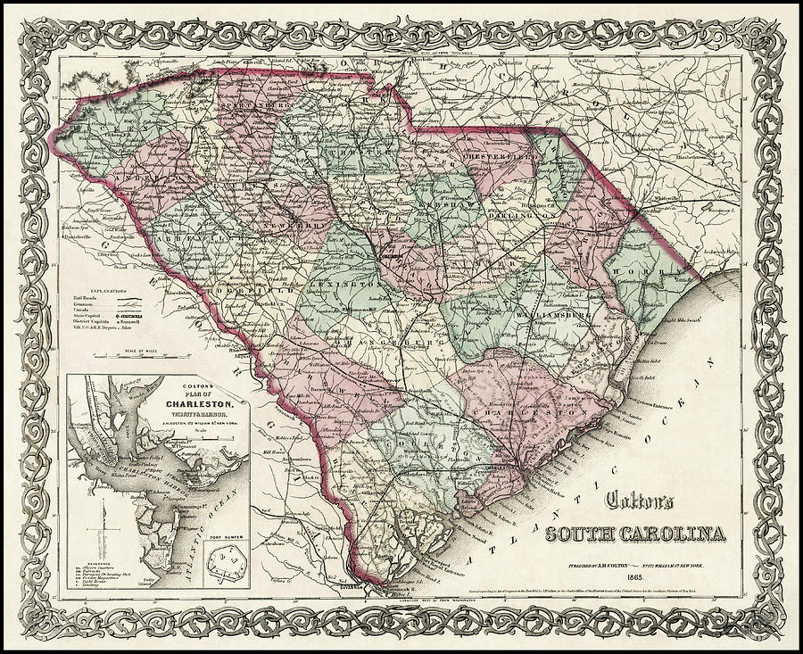 Vintage Photograph - South Carolina Antique Map 1865 by Carol Japp