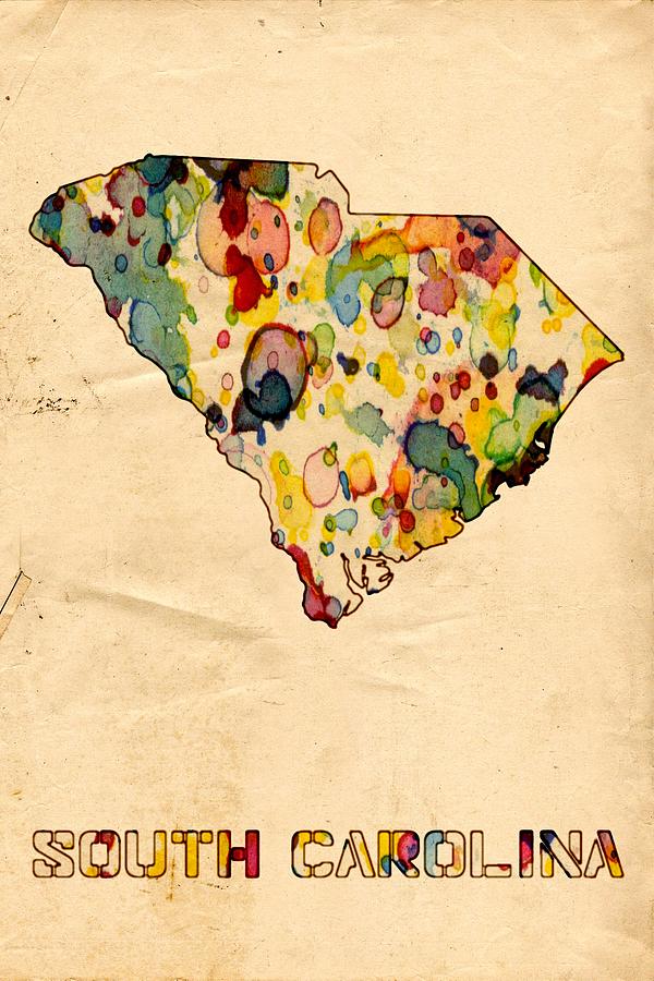 South Carolina Map Poster Watercolor Painting by Beautify My Walls