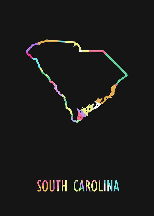 South Carolina Pop Art Map Black Bg Digital Art