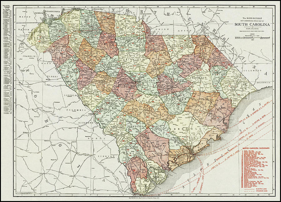 Vintage Photograph - South Carolina Vintage Map 1913 by Carol Japp