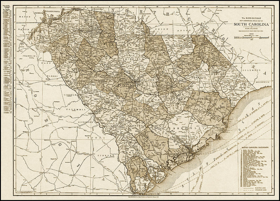 South Carolina Vintage Map 1913 Sepia  Photograph by Carol Japp