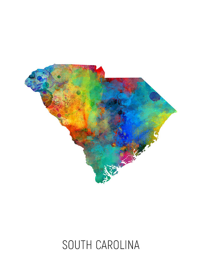 South Carolina Watercolor Map #05 Digital Art by Michael Tompsett
