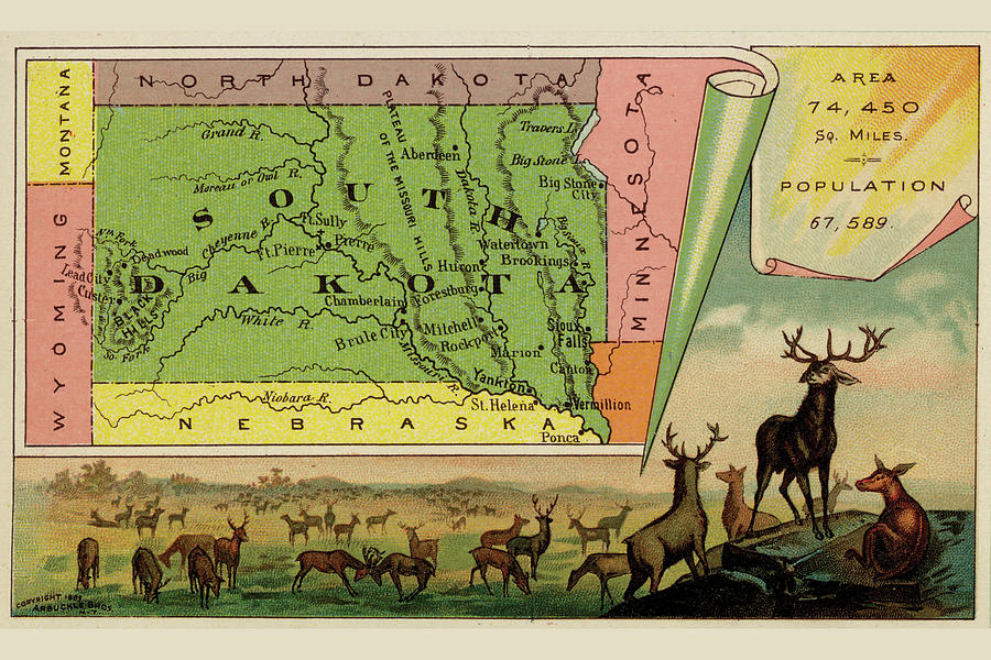 Map Drawing - South Dakota by Arbuckle Brothers
