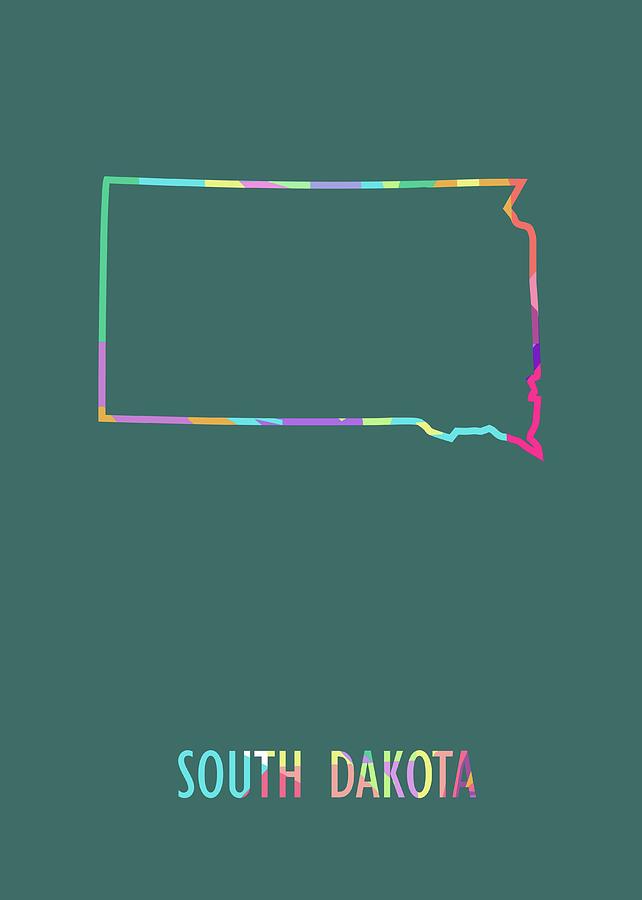 South Dakota Pop Art Map Green Bg Digital Art