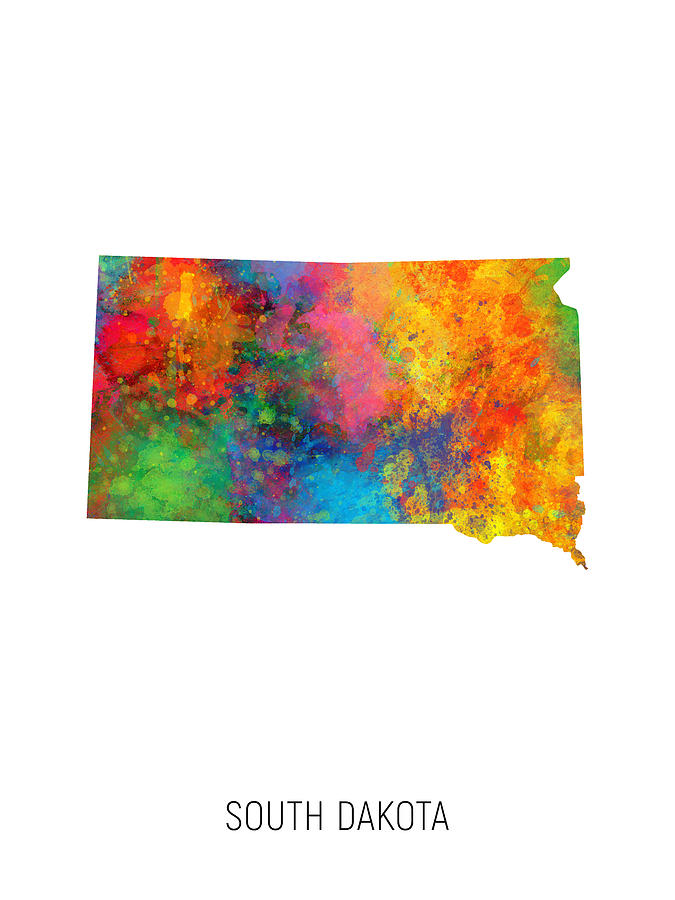 South Dakota Watercolor Map #06 Digital Art by Michael Tompsett