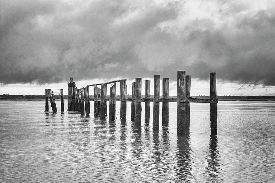 Topsail Island Photograph - South End of Topsail Beach in Black and White by Bob Decker
