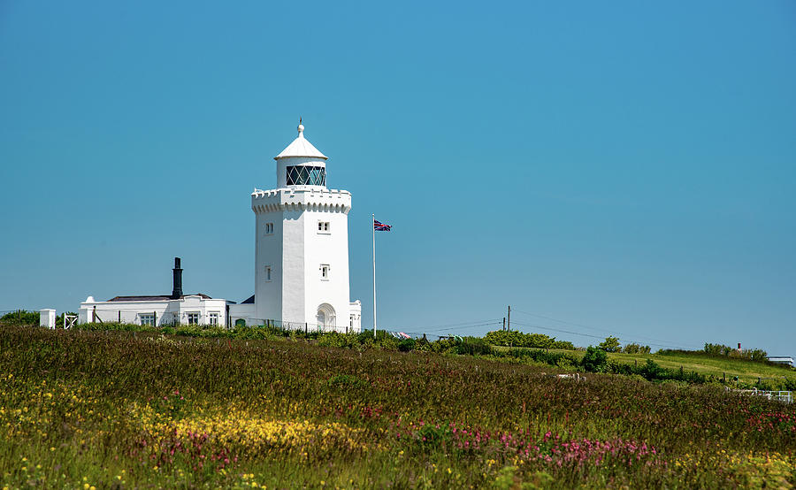 South foreland white lighthouse. White cliffs of Dover Kent Photograph by Michalakis Ppalis