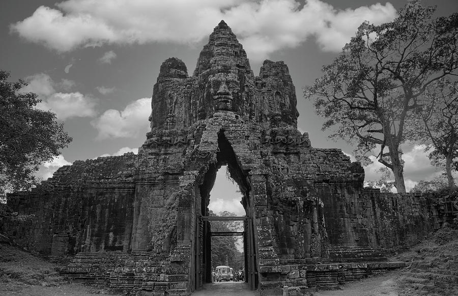 South Gate Cambodia Angkor Tom Black White  Photograph by Chuck Kuhn