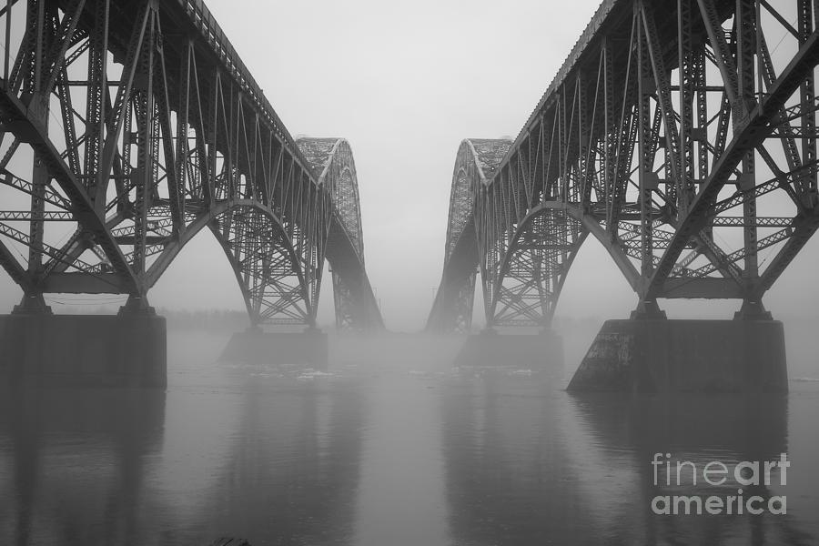 South Grand Island Bridge in the Fog Photograph by Tony Lee