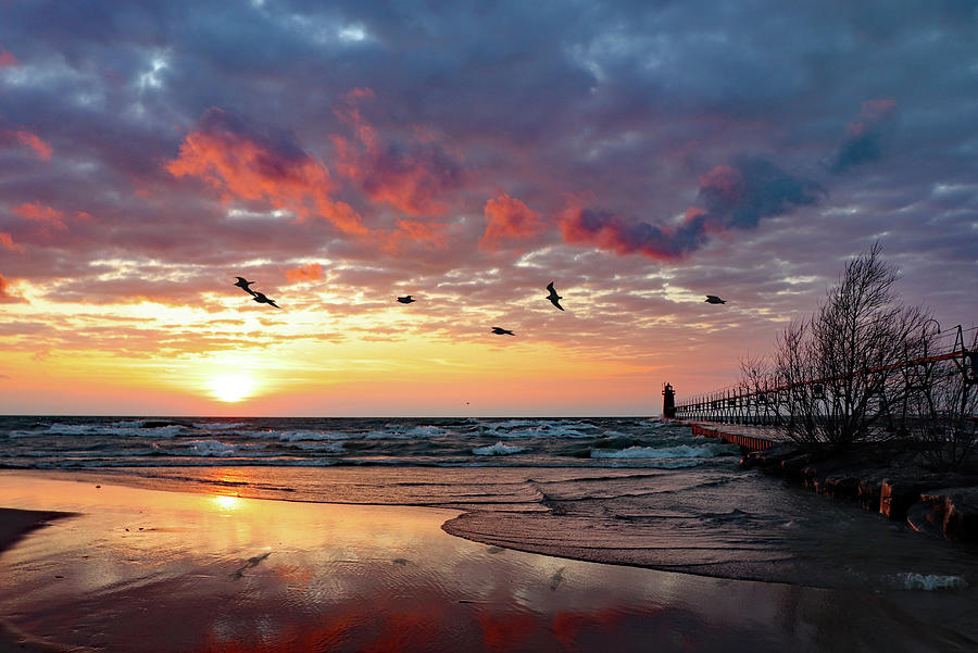 South Haven Beach Sunset Photograph by David T Wilkinson