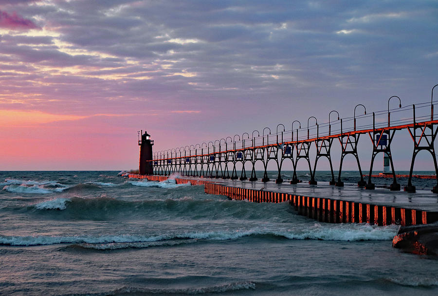 South Haven Light Golden Hour Photograph by David T Wilkinson