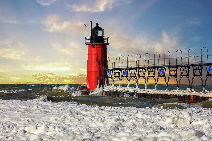 South Haven Light Sunset Photograph by Joseph S Giacalone