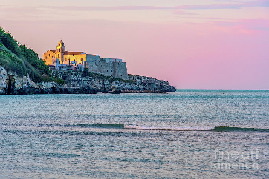 south italy background of Vieste church village at sunset by the Photograph by Luca Lorenzelli