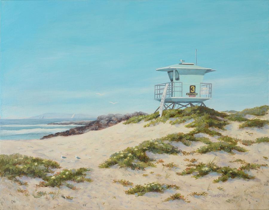 Seagull Painting - South Jetty Lifeguard Station by Tina Obrien