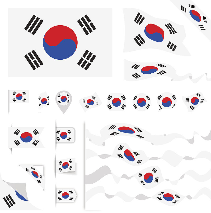 South Korea Flag Set Drawing by Pop_jop