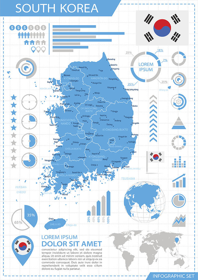 South Korea - infographic map - Illustration Drawing by Pop_jop
