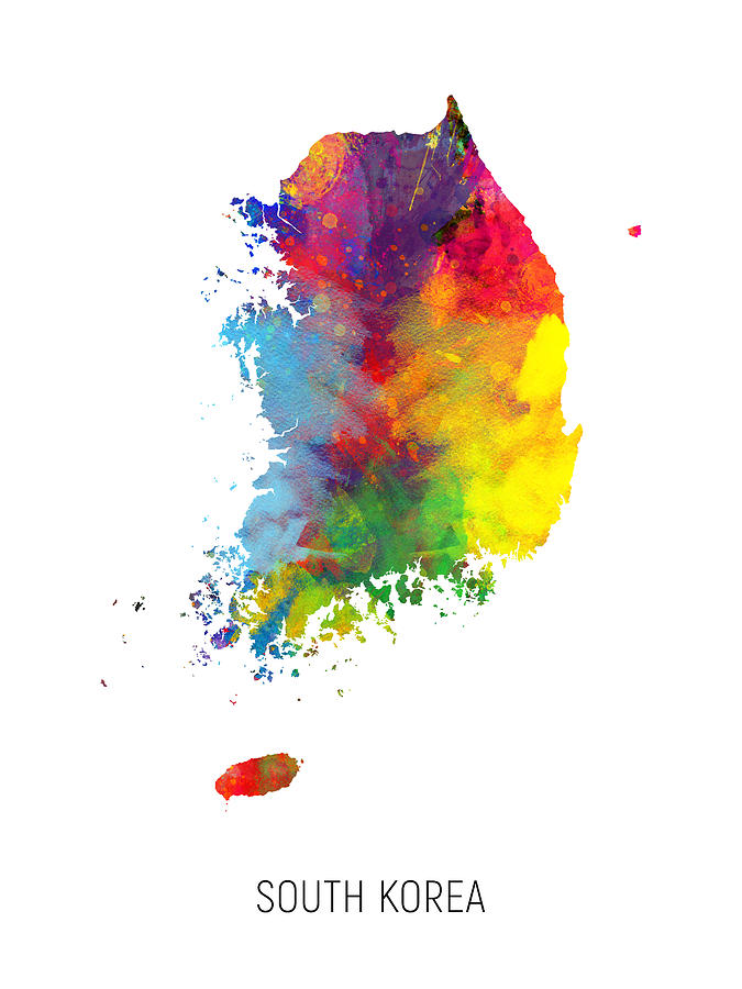 Country Map Digital Art - South Korea Watercolor Map by Michael Tompsett