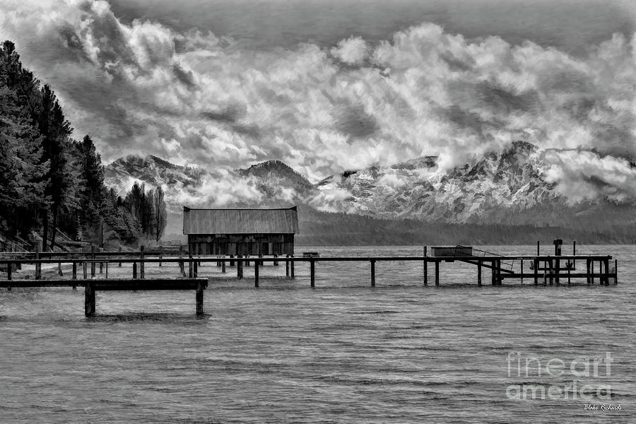  South Lake Tahoe Boat Docks Black And White Photograph by Blake Richards