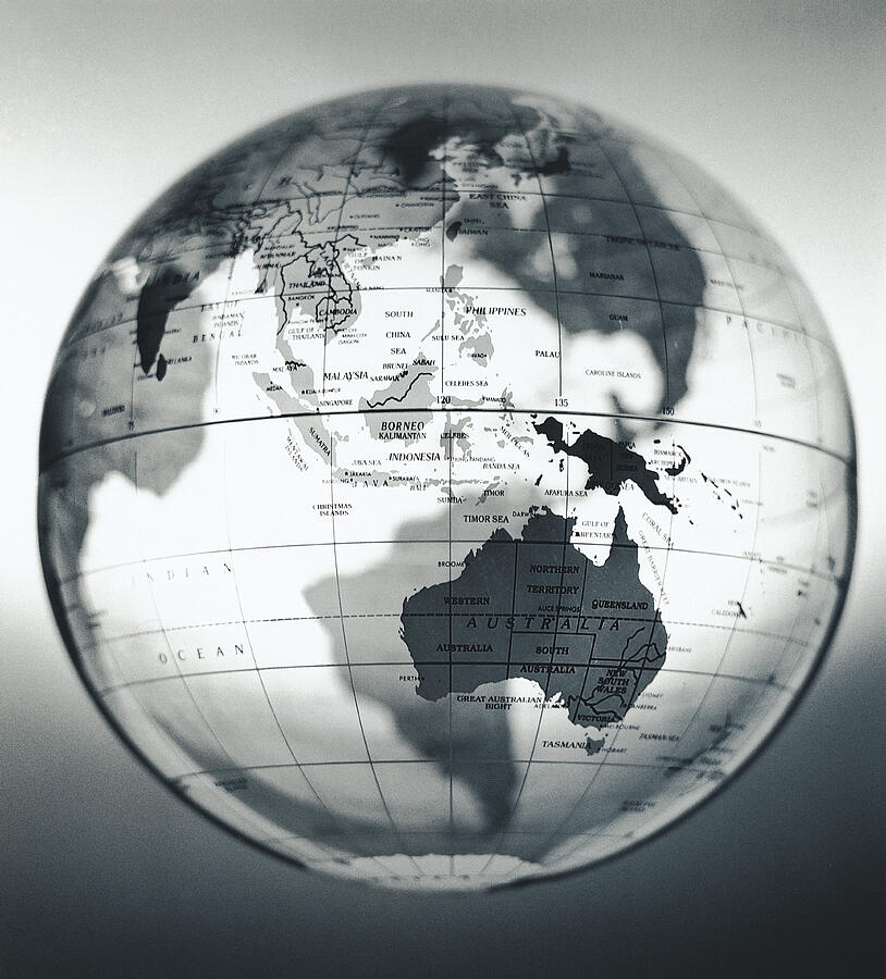 South Pacific and Australia on translucent globe Photograph by Photodisc