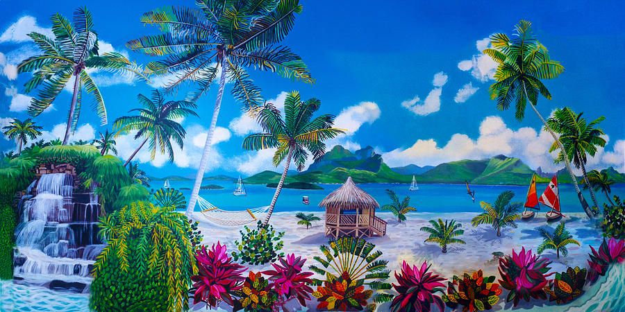 South Pacific Paradise Towel Version Painting by Bonnie Siracusa