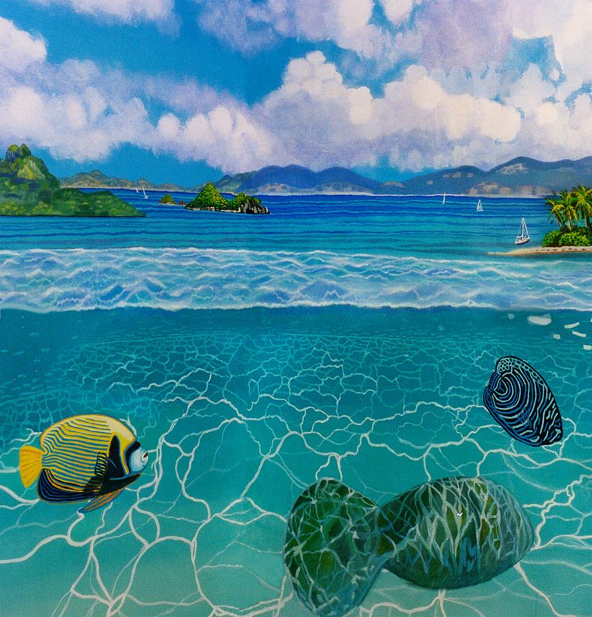 South Pacific Paradise with Manatees Shower Curtain A Painting by Bonnie Siracusa