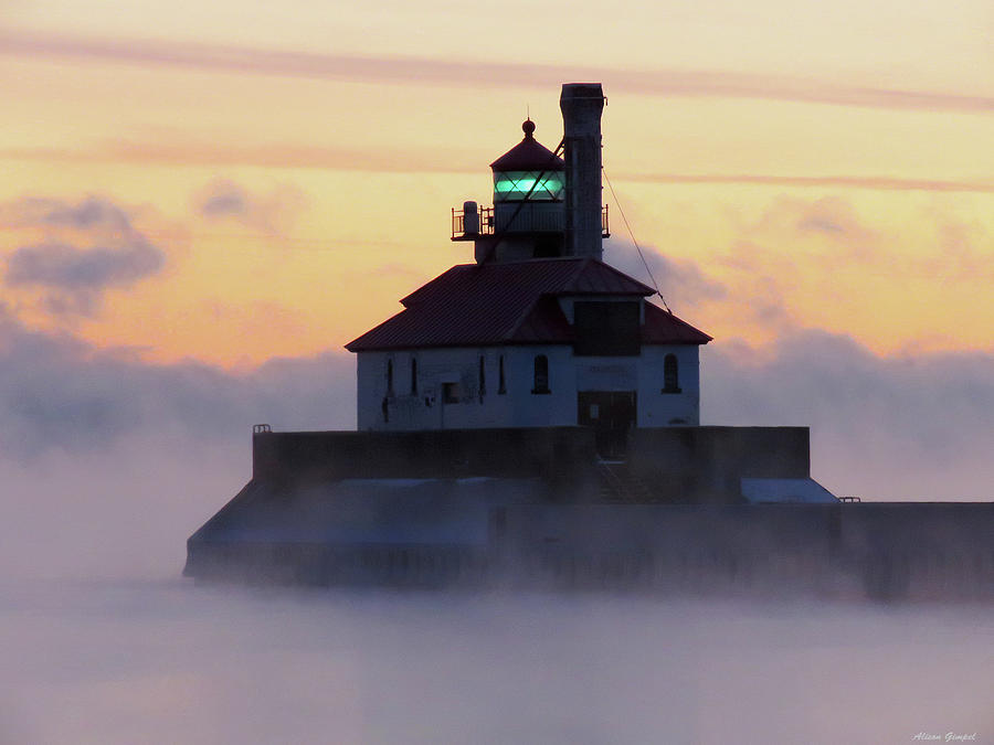 Winter Photograph - South Pier Lighthouse in Sea Smoke by Alison Gimpel