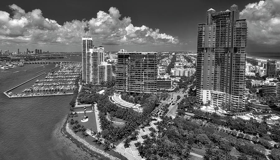South Pointe Miami FL Aerial BW Photograph by Susan Candelario