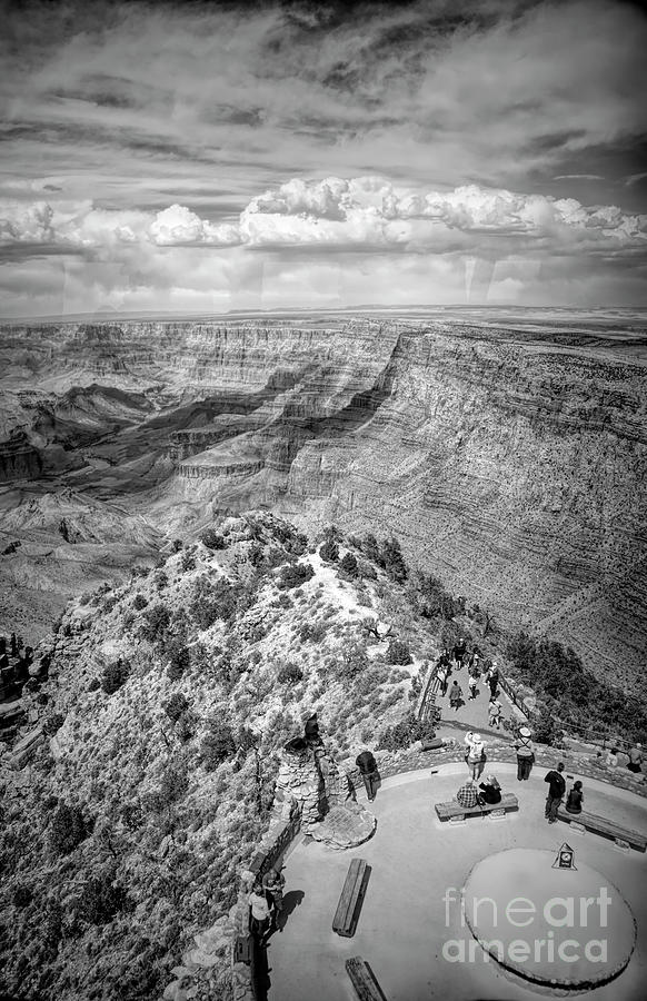 South Rim Watchtower Grand Canyon Black White  Photograph by Chuck Kuhn