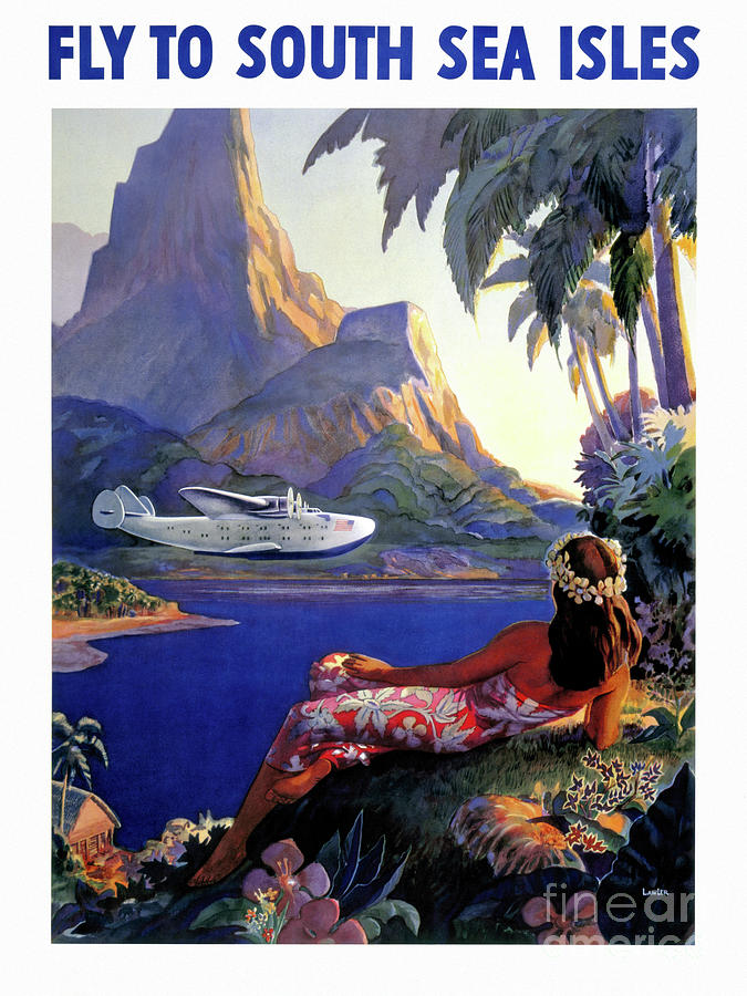 South Sea Isles Vintage Travel Poster Drawing