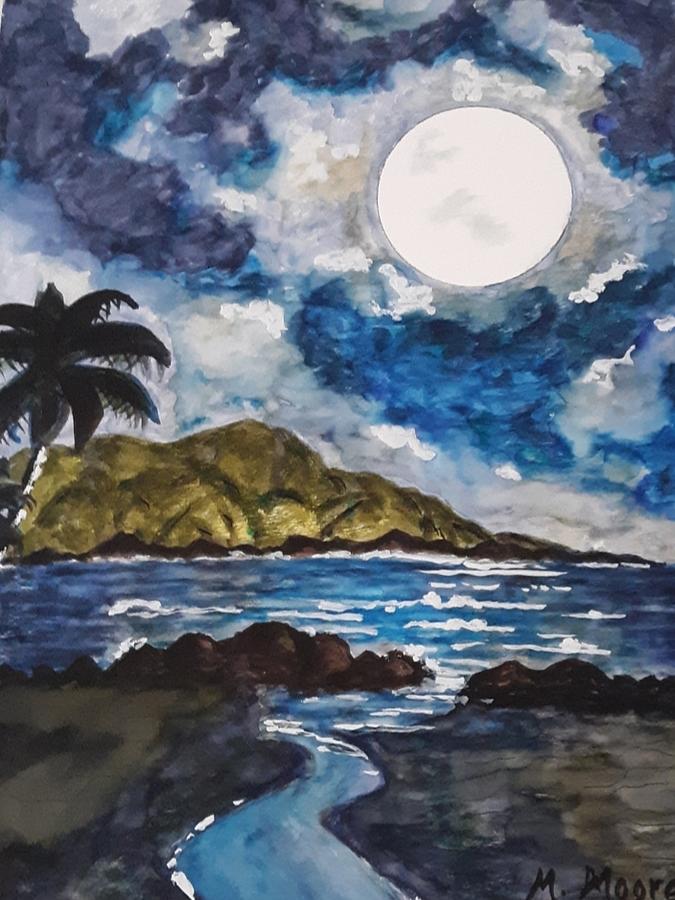 South Seas Moon Painting by Marlene Moore