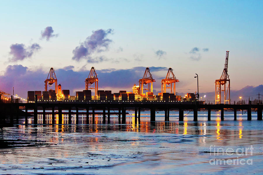 Southampton Container Port at Sunset Photograph by Terri Waters