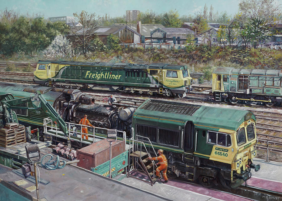 Southampton Freightliner Train Maintenance Painting by Martin Davey