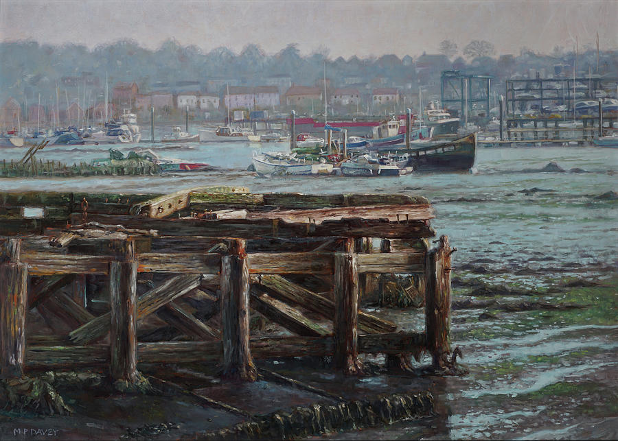 Boat Painting - Southampton Northam summer evening across the Itchen by Martin Davey