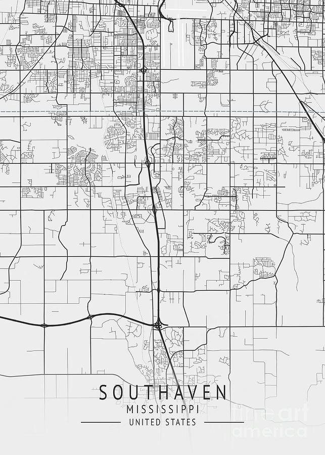 Southaven - Mississippi US Gray City Map Digital Art by Tien Stencil