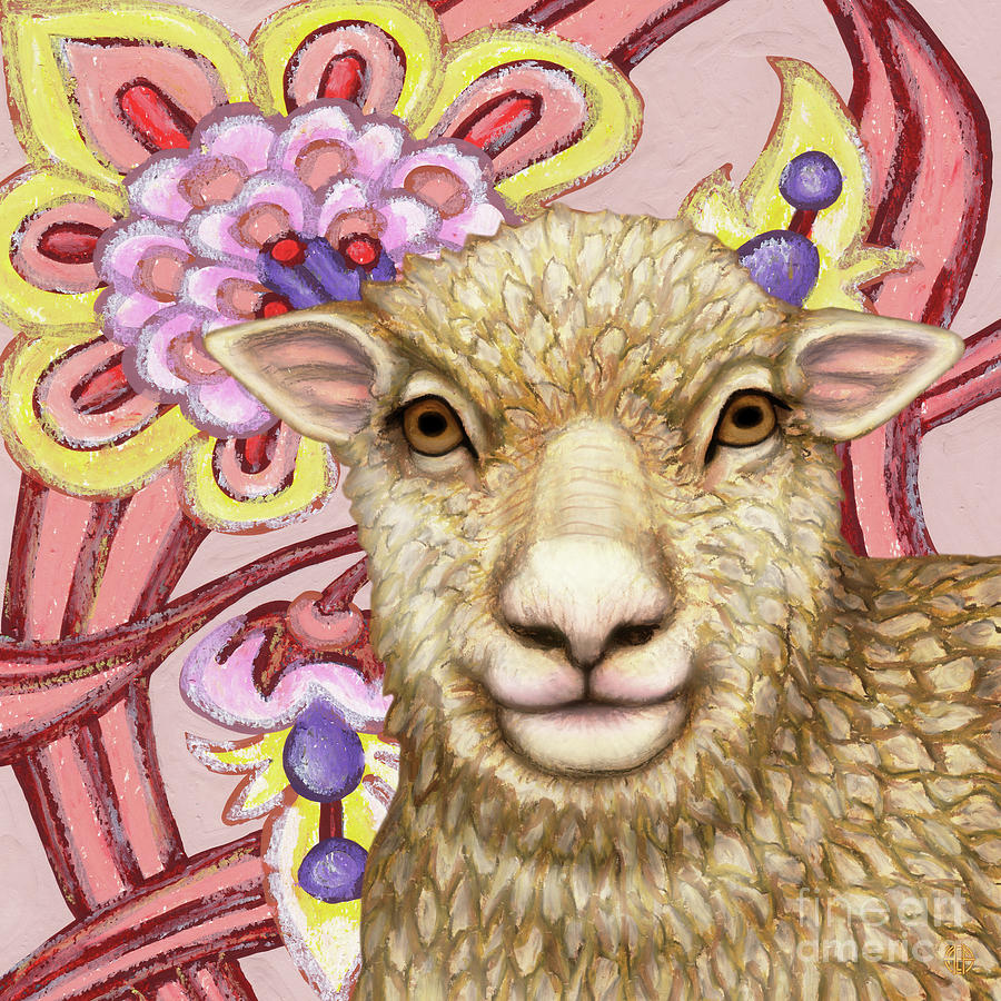 Southdown Sheep Floral Painting by Amy E Fraser