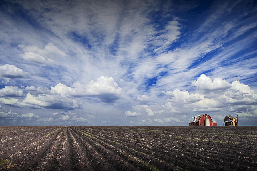 Southeast Texas Field of Furrows with Barn and Farm House under  Photograph by Randall Nyhof