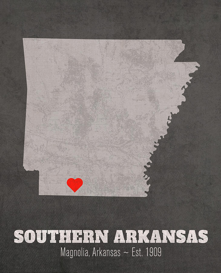 Magnolia Movie Mixed Media - Southern Arkansas University Magnolia Arkansas Founded Date Heart Map by Design Turnpike