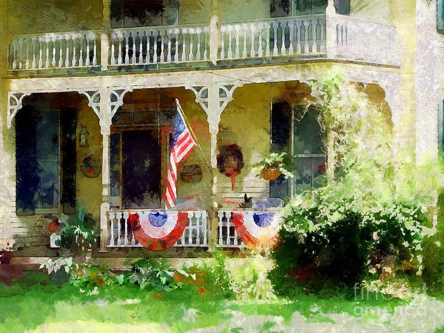 Flag Photograph - Southern Comfort - Victorian Porch  by Janine Riley