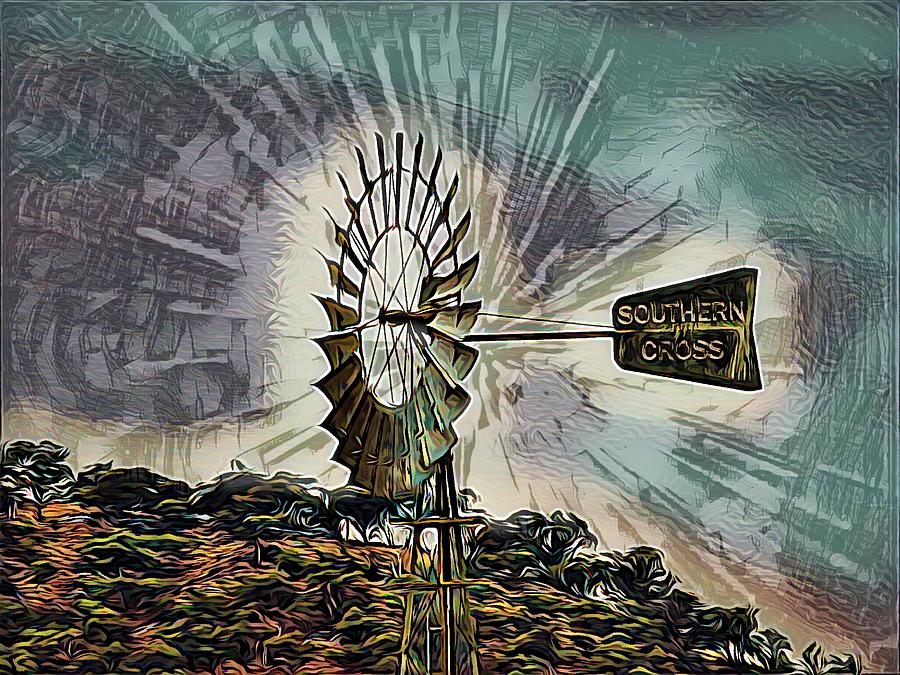 Southern Cross Windmill Mixed Media by Joan Stratton