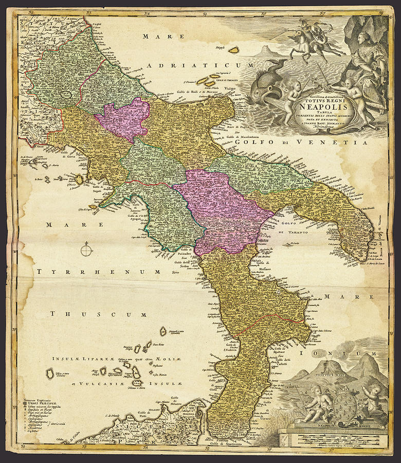 Southern Italian peninsula antique map Photograph by Phil Cardamone