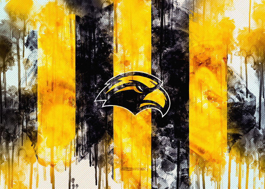 Southern Miss Golden Eagles American Football Team Emblem Silk Flag Black And Yellow Silk Digital Art By Sissy Angelastro