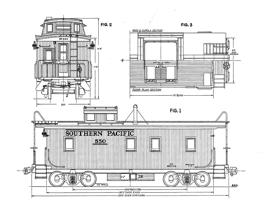 Southern Pacific Caboose Drawing by Brad Brailsford