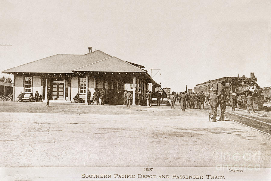 Train Photograph - Southern Pacific Depot and Passenger Train, Salinas, Calif. 1897 by Monterey County Historical Society