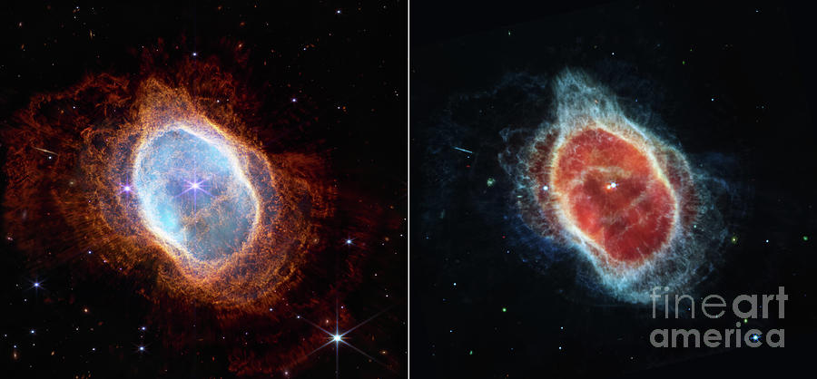 Southern Ring Nebula Nircam And Miri Images Side By Side James Webb Space Telescope Image Photograph by NASA ESA  CSA and STScI