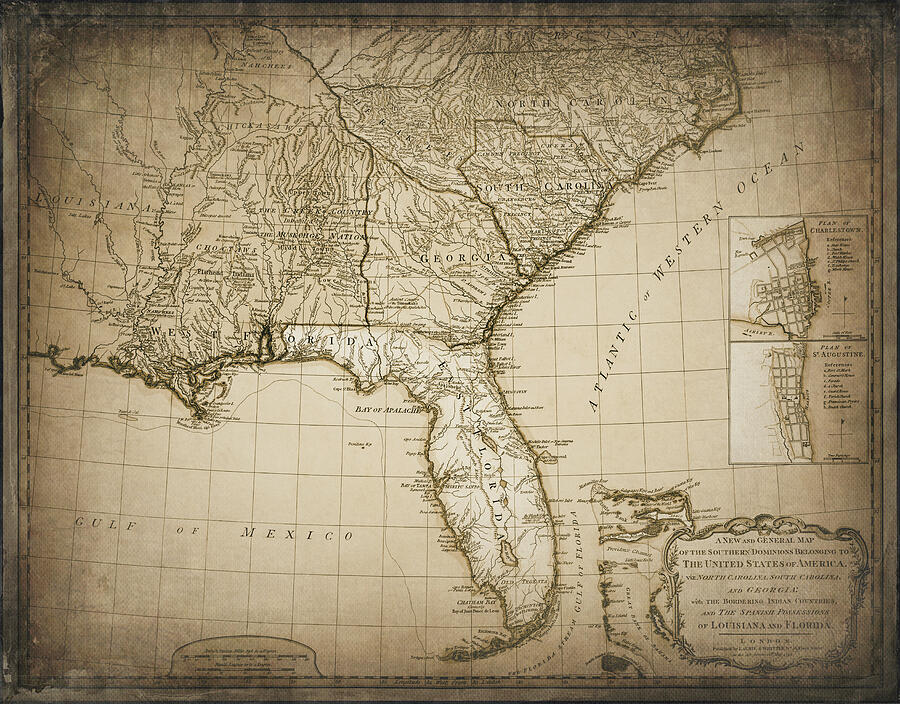 Southern United States Vintage Map 1794 Sepia Photograph by Carol Japp ...