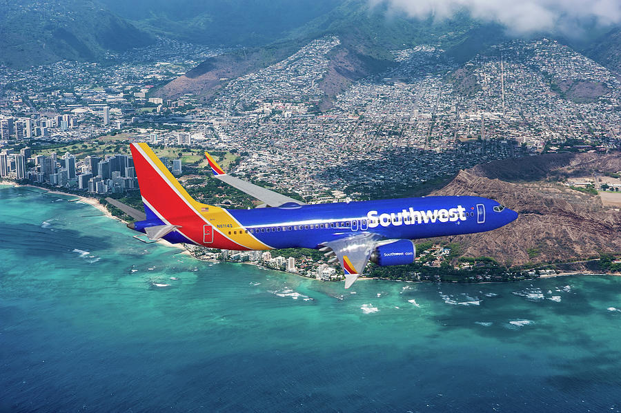 Southwest Airlines Boeing 737 MAX 8 over Hawaii Mixed Media by Erik Simonsen