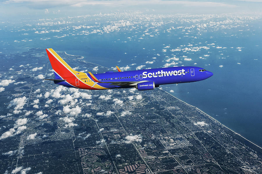 Southwest Airlines Over Florida West Coast Mixed Media by Erik Simonsen